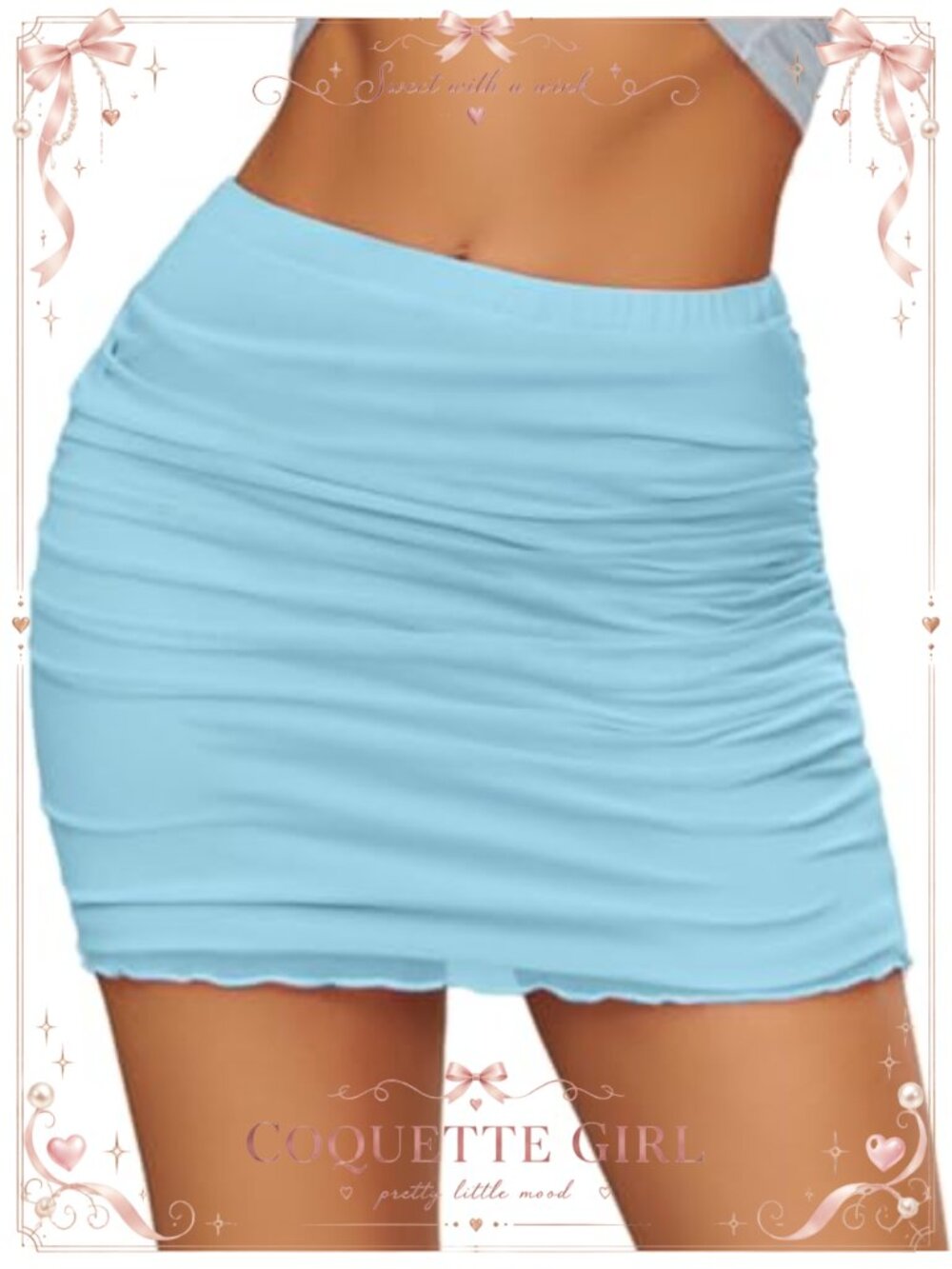 Ruched Bodycon Mini Skirt Double Layer Lettuce Trim Club Office Skirt